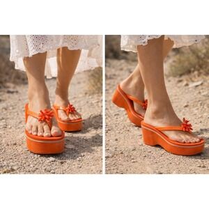 Miss Trish Orange Platform Wedge Sandals Women's Size 7 NEW w‎ Box